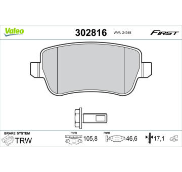 Sada brzdových destiček, kotoučová brzda VALEO 302816
