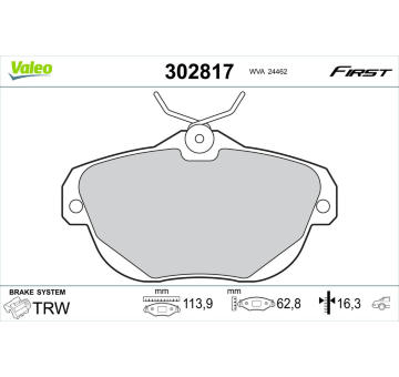 Sada brzdových destiček, kotoučová brzda VALEO 302817