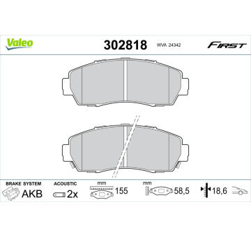 Sada brzdových destiček, kotoučová brzda VALEO 302818