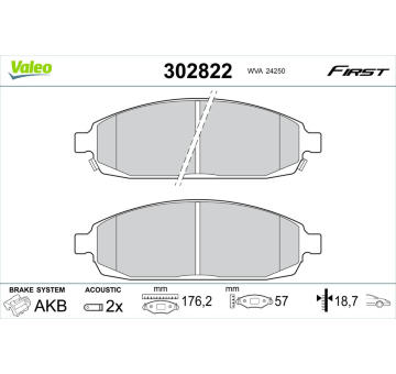 Sada brzdových destiček, kotoučová brzda VALEO 302822