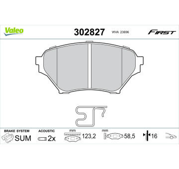 Sada brzdových destiček, kotoučová brzda VALEO 302827