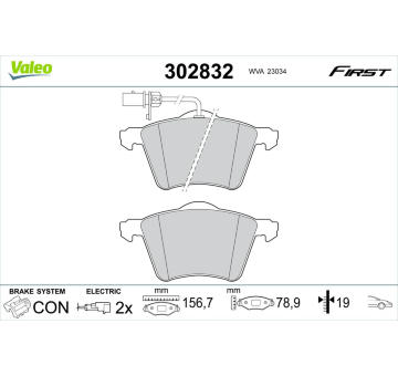 Sada brzdových destiček, kotoučová brzda VALEO 302832