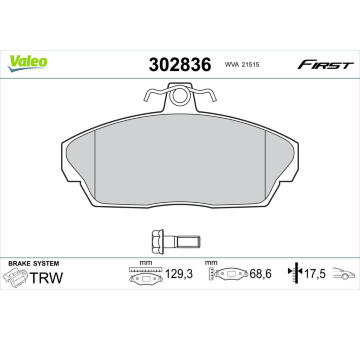 Sada brzdových destiček, kotoučová brzda VALEO 302836