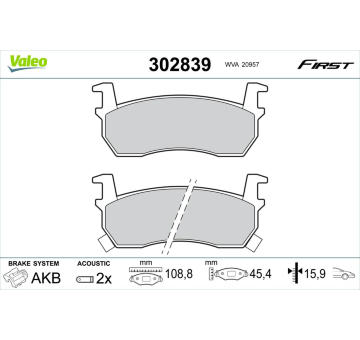 Sada brzdových destiček, kotoučová brzda VALEO 302839