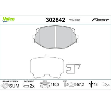 Sada brzdových destiček, kotoučová brzda VALEO 302842