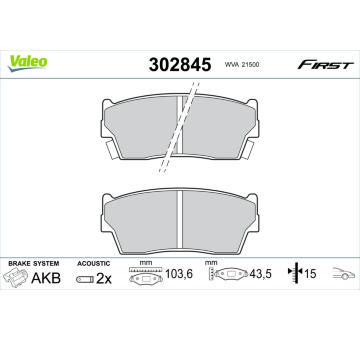 Sada brzdových destiček, kotoučová brzda VALEO 302845
