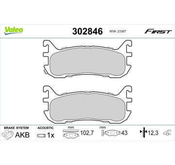 Sada brzdových destiček, kotoučová brzda VALEO 302846