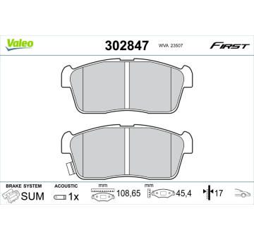 Sada brzdových destiček, kotoučová brzda VALEO 302847