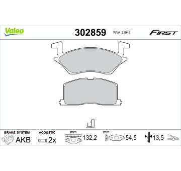 Sada brzdových destiček, kotoučová brzda VALEO 302859