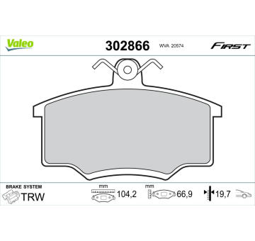 Sada brzdových destiček, kotoučová brzda VALEO 302866