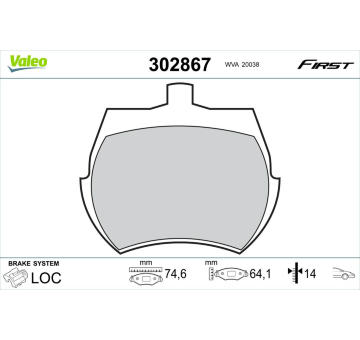 Sada brzdových destiček, kotoučová brzda VALEO 302867