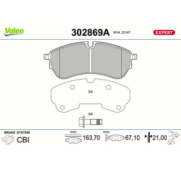 Sada brzdových destiček, kotoučová brzda VALEO 302869A