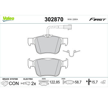 Sada brzdových destiček, kotoučová brzda VALEO 302870