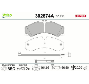 Sada brzdových destiček, kotoučová brzda VALEO 302874A