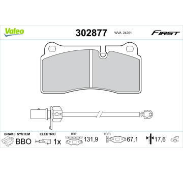 Sada brzdových destiček, kotoučová brzda VALEO 302877