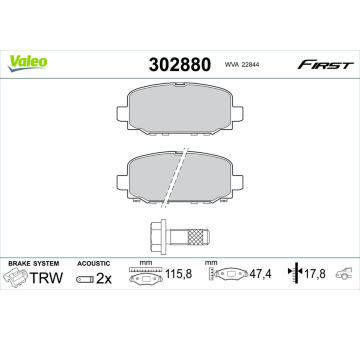 Sada brzdových destiček, kotoučová brzda VALEO 302880