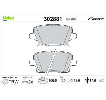 Sada brzdových destiček, kotoučová brzda VALEO 302881