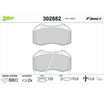 Sada brzdových destiček, kotoučová brzda VALEO 302882