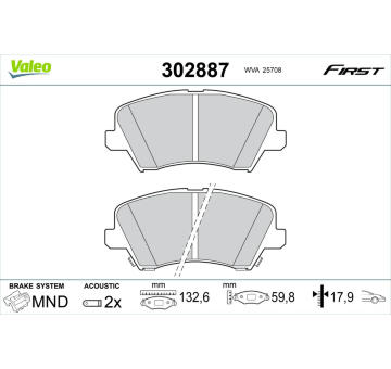 Sada brzdových destiček, kotoučová brzda VALEO 302887