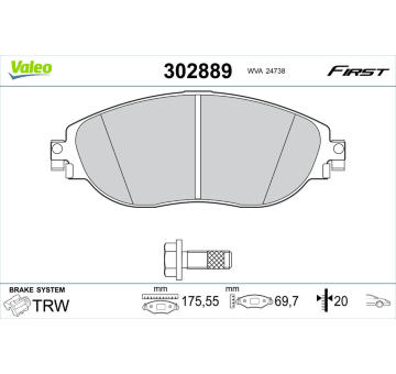 Sada brzdových destiček, kotoučová brzda VALEO 302889