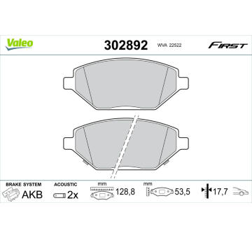 Sada brzdových destiček, kotoučová brzda VALEO 302892