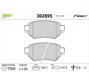 Sada brzdových destiček, kotoučová brzda VALEO 302895