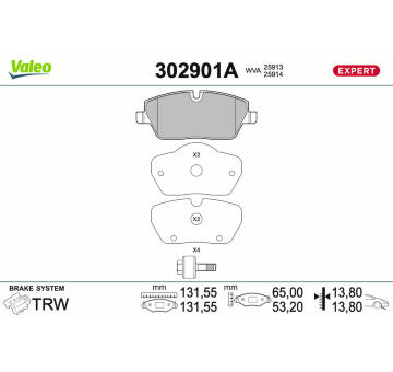 Sada brzdových destiček, kotoučová brzda VALEO 302901A