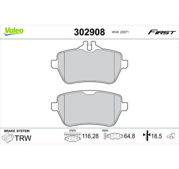 Sada brzdových destiček, kotoučová brzda VALEO 302908