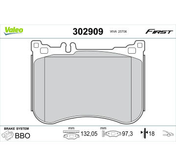 Sada brzdových destiček, kotoučová brzda VALEO 302909