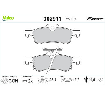 Sada brzdových destiček, kotoučová brzda VALEO 302911