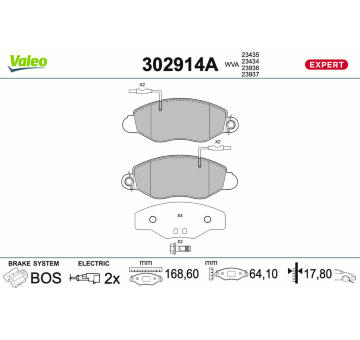 Sada brzdových destiček, kotoučová brzda VALEO 302914A