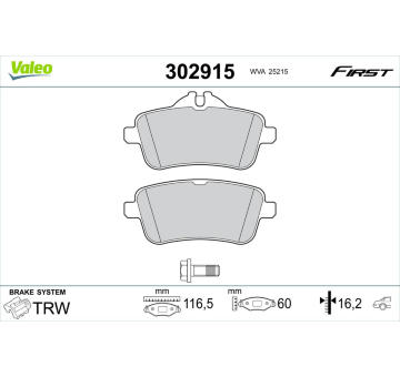 Sada brzdových destiček, kotoučová brzda VALEO 302915