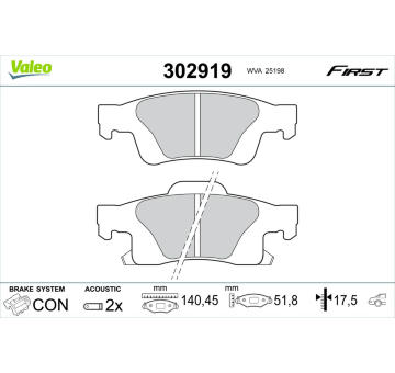 Sada brzdových destiček, kotoučová brzda VALEO 302919