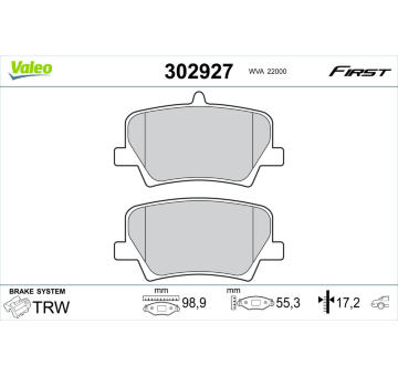 Sada brzdových destiček, kotoučová brzda VALEO 302927