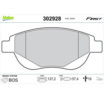 Sada brzdových destiček, kotoučová brzda VALEO 302928