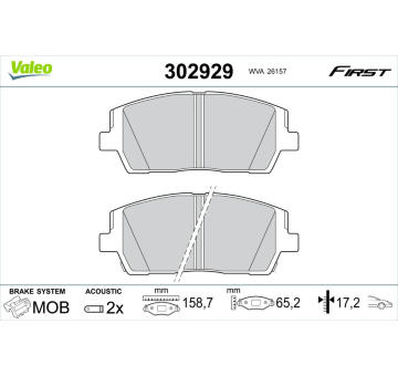 Sada brzdových destiček, kotoučová brzda VALEO 302929