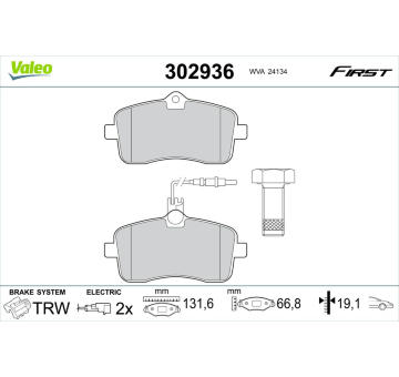 Sada brzdových destiček, kotoučová brzda VALEO 302936