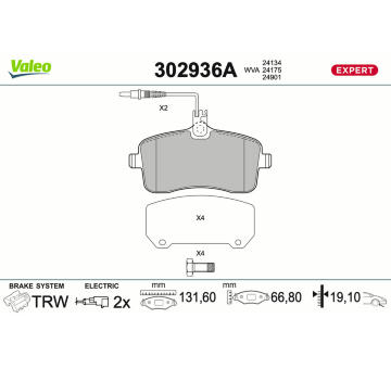 Sada brzdových destiček, kotoučová brzda VALEO 302936A