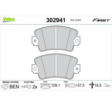 Sada brzdových destiček, kotoučová brzda VALEO 302941