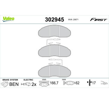 Sada brzdových destiček, kotoučová brzda VALEO 302945