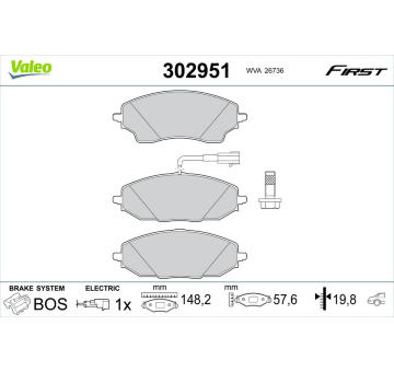 Sada brzdových destiček, kotoučová brzda VALEO 302951