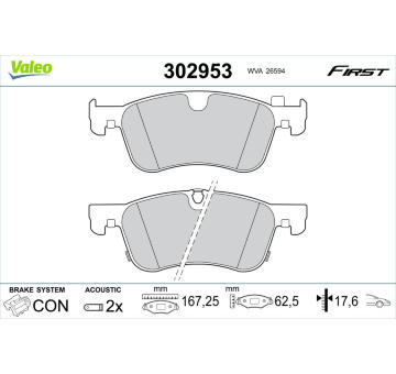 Sada brzdových destiček, kotoučová brzda VALEO 302953