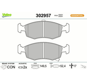 Sada brzdových platničiek kotúčovej brzdy VALEO 302957