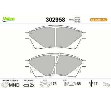 Sada brzdových destiček, kotoučová brzda VALEO 302958