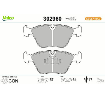Sada brzdových destiček, kotoučová brzda VALEO 302960