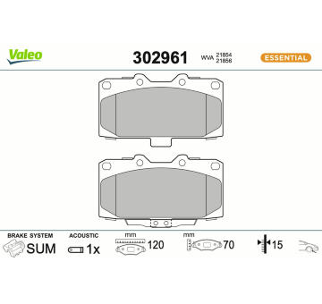 Sada brzdových destiček, kotoučová brzda VALEO 302961