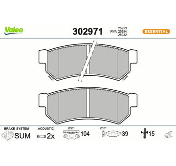 Sada brzdových destiček, kotoučová brzda VALEO 302971