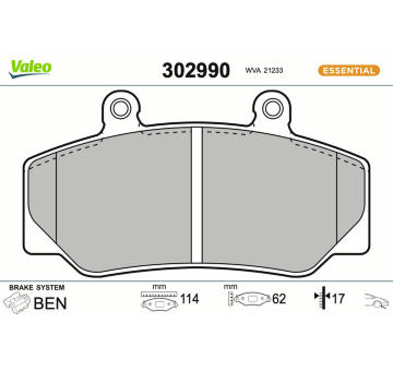 Sada brzdových destiček, kotoučová brzda VALEO 302990