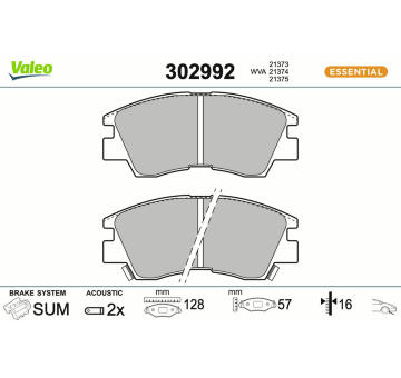 Sada brzdových destiček, kotoučová brzda VALEO 302992