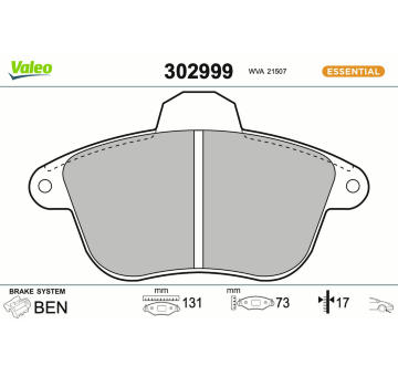 Sada brzdových destiček, kotoučová brzda VALEO 302999